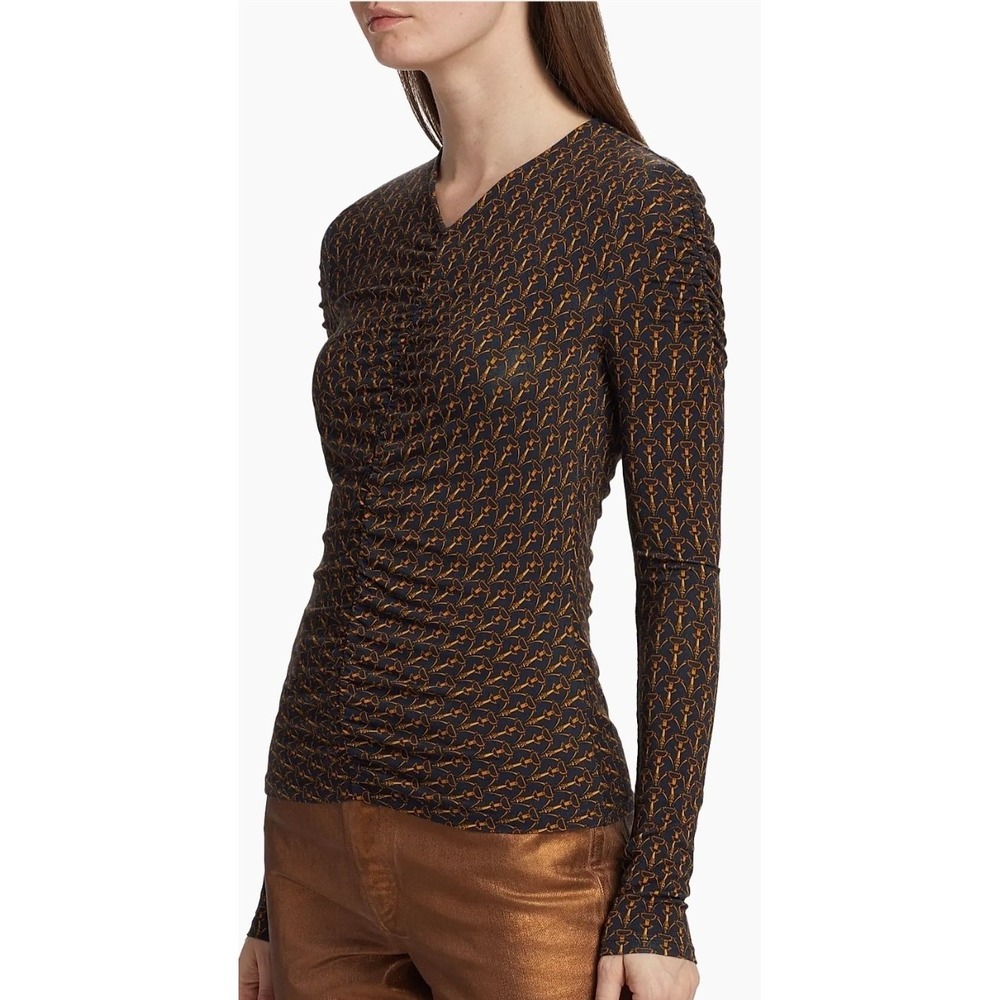 Veronica Beard Neeta Ruched Long Sleeve Top Horsebit Equestrian Classic V Neck M - Picture 7 of 13